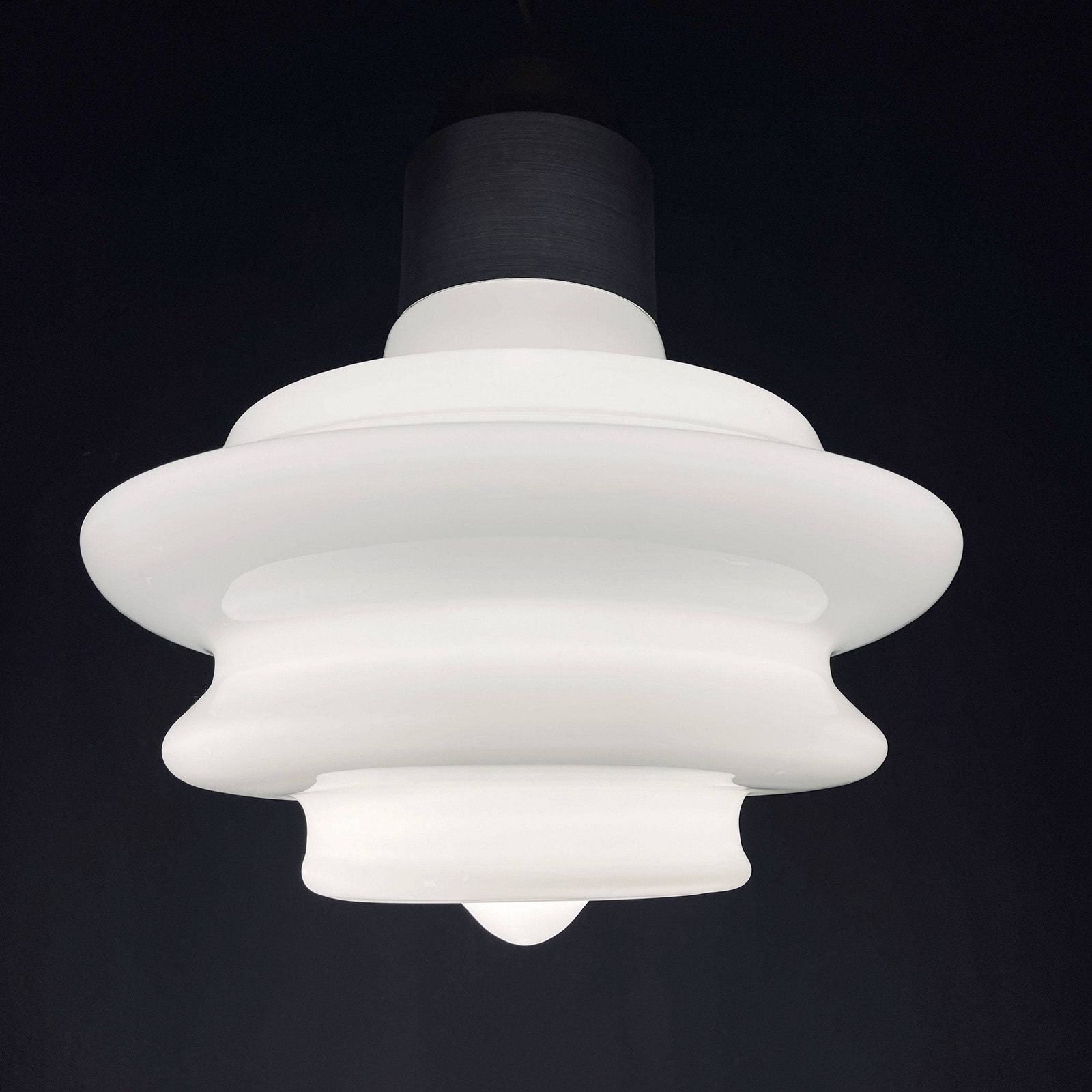 photo for sale Large Mid Century Opaline White Glass Handing Lamp Italy 1960s Art Deco Italian Modern