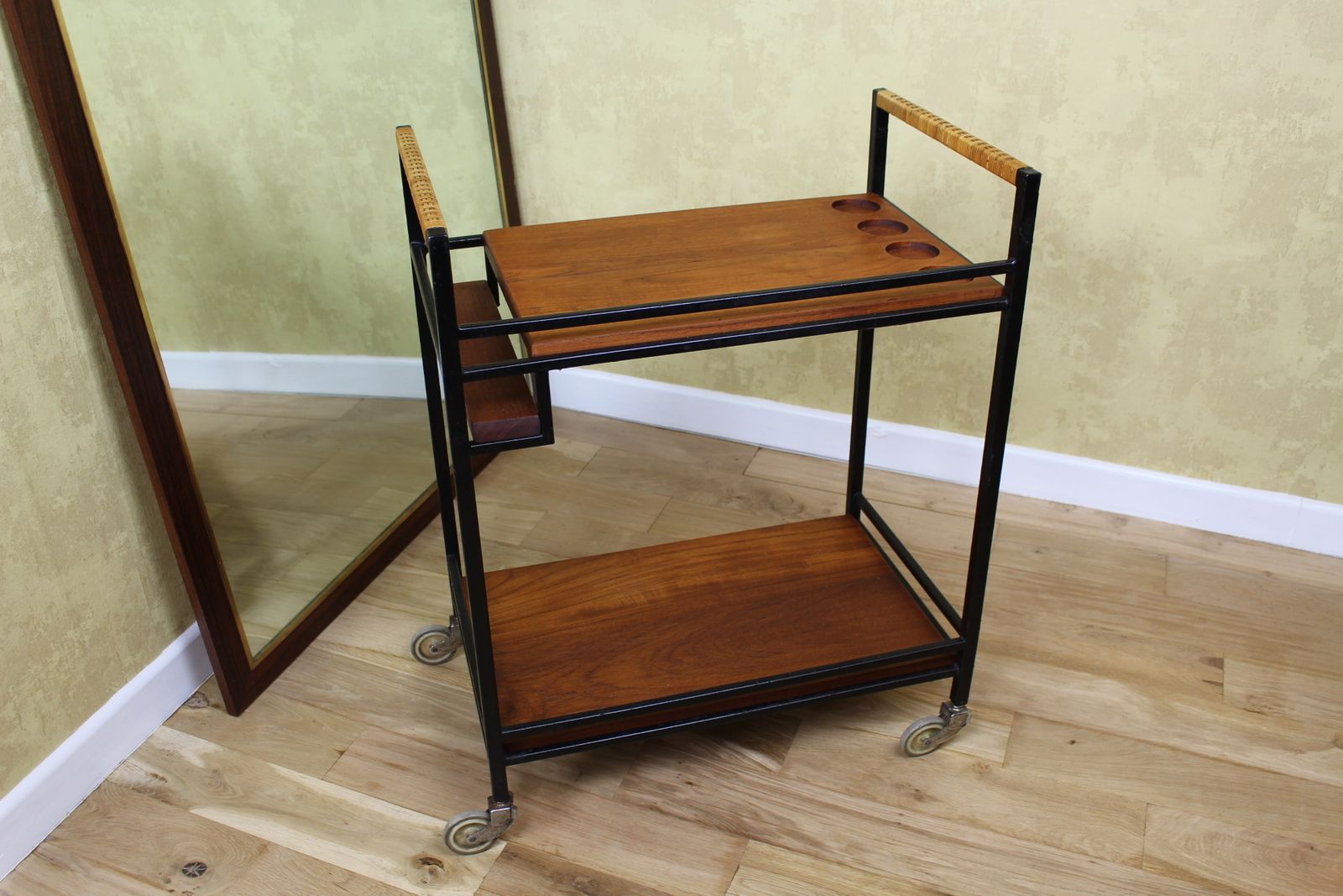 Stylish British Teak And Metal Cocktail Trolley From The Early 1960’s photo vinterior
