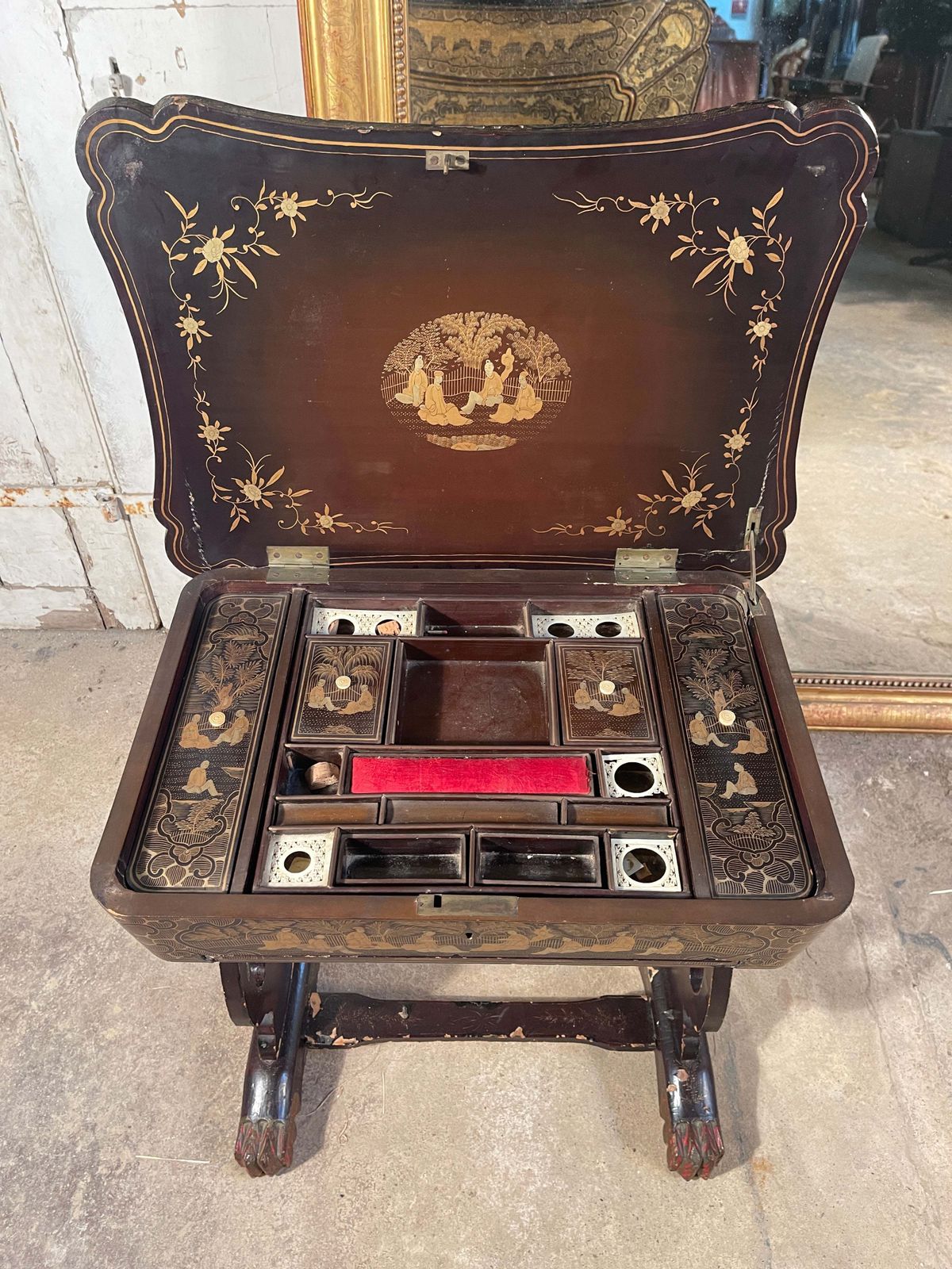 Stunning Antique Regency Ebonised Chinoiserie Ladies Work/Sewing Stand Box Circa 1820 photo 495.0