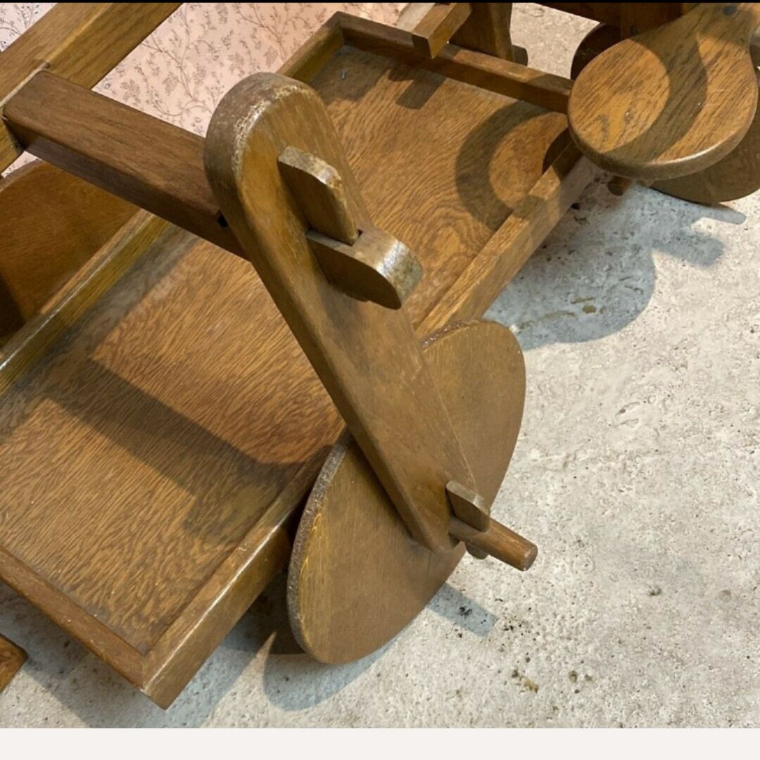 Midcentury Brutalist Modernist Oak Bar Cart Trolley, 1950s photo for sale