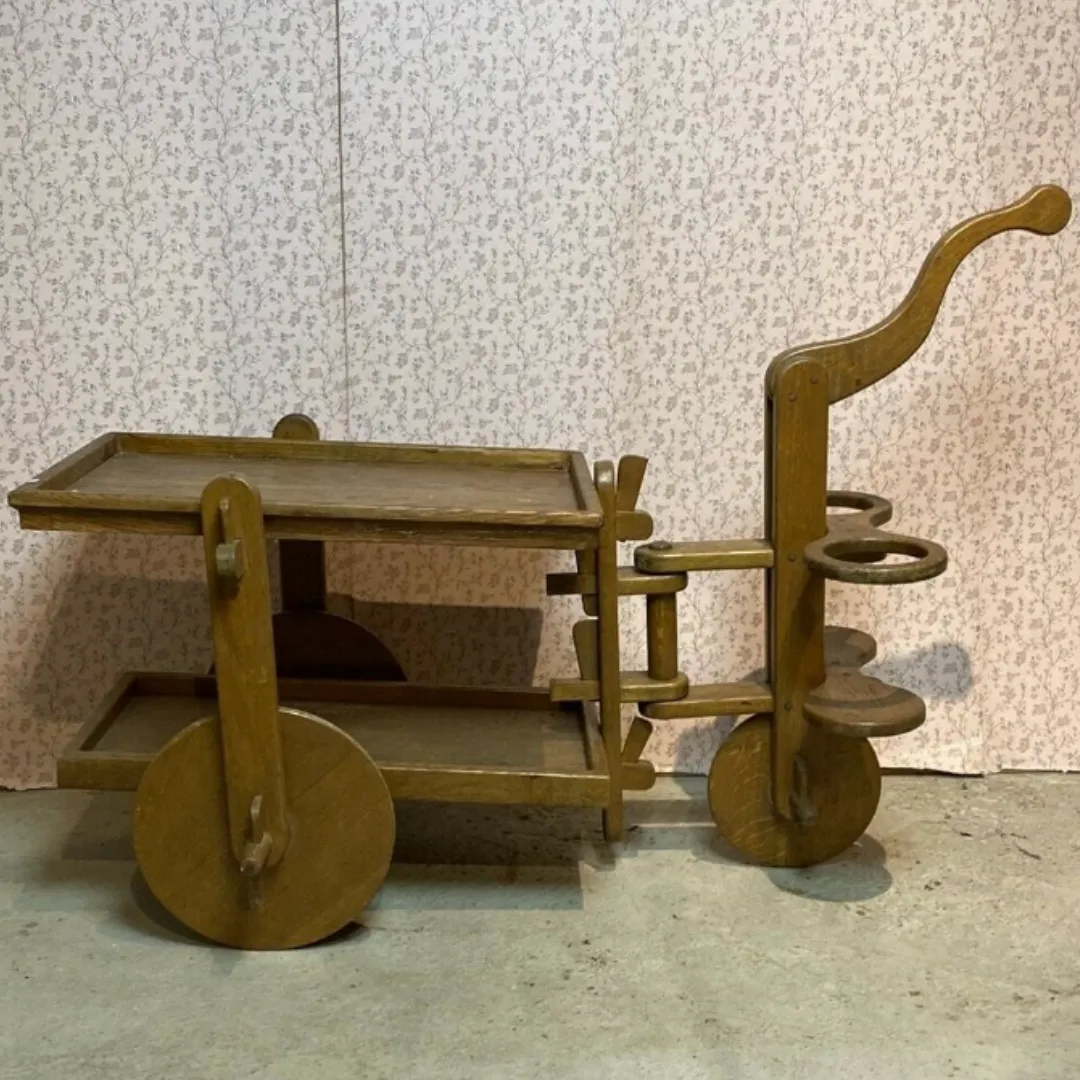 Midcentury Brutalist Modernist Oak Bar Cart Trolley, 1950s photo 2074.8