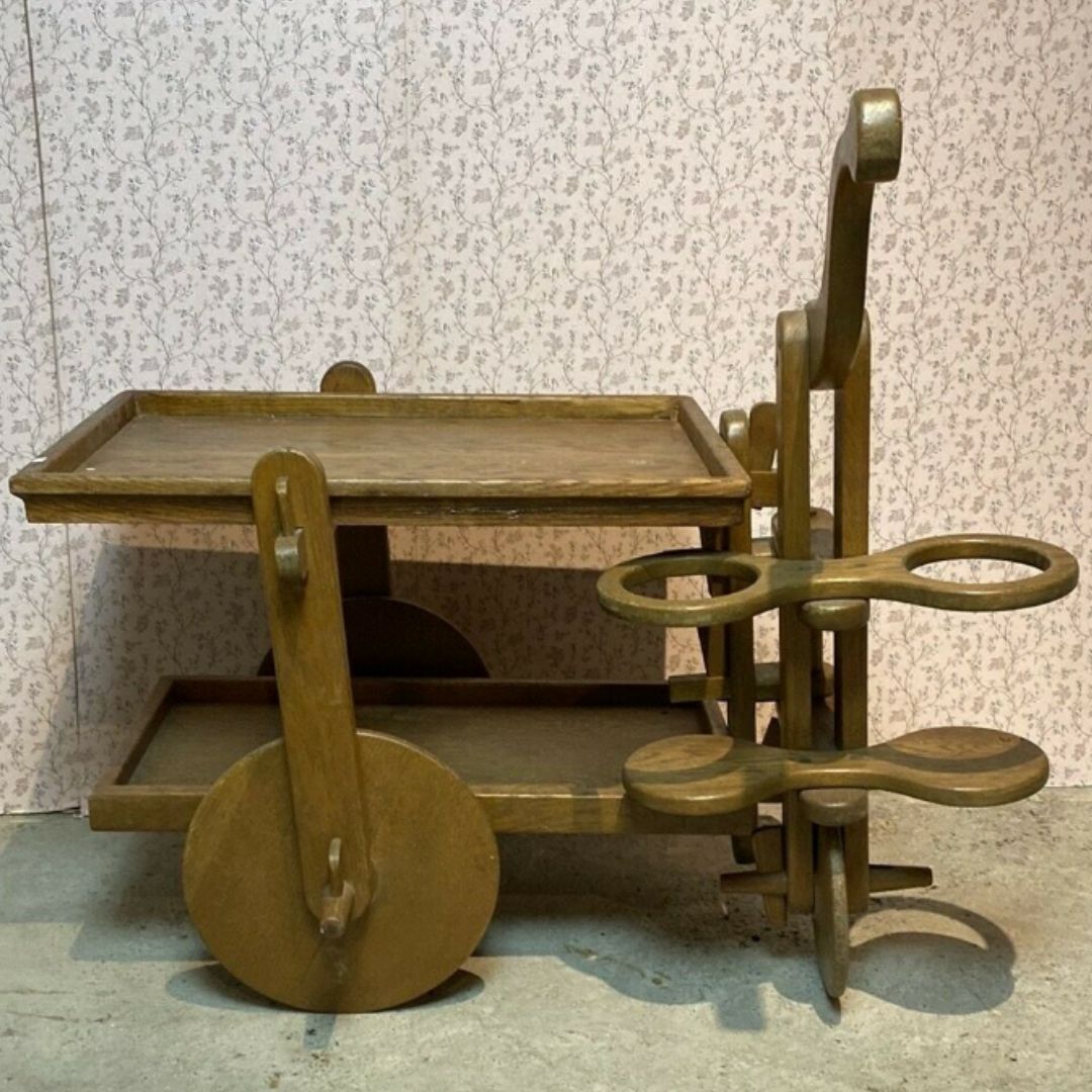 Midcentury Brutalist Modernist Oak Bar Cart Trolley, 1950s photo vinterior