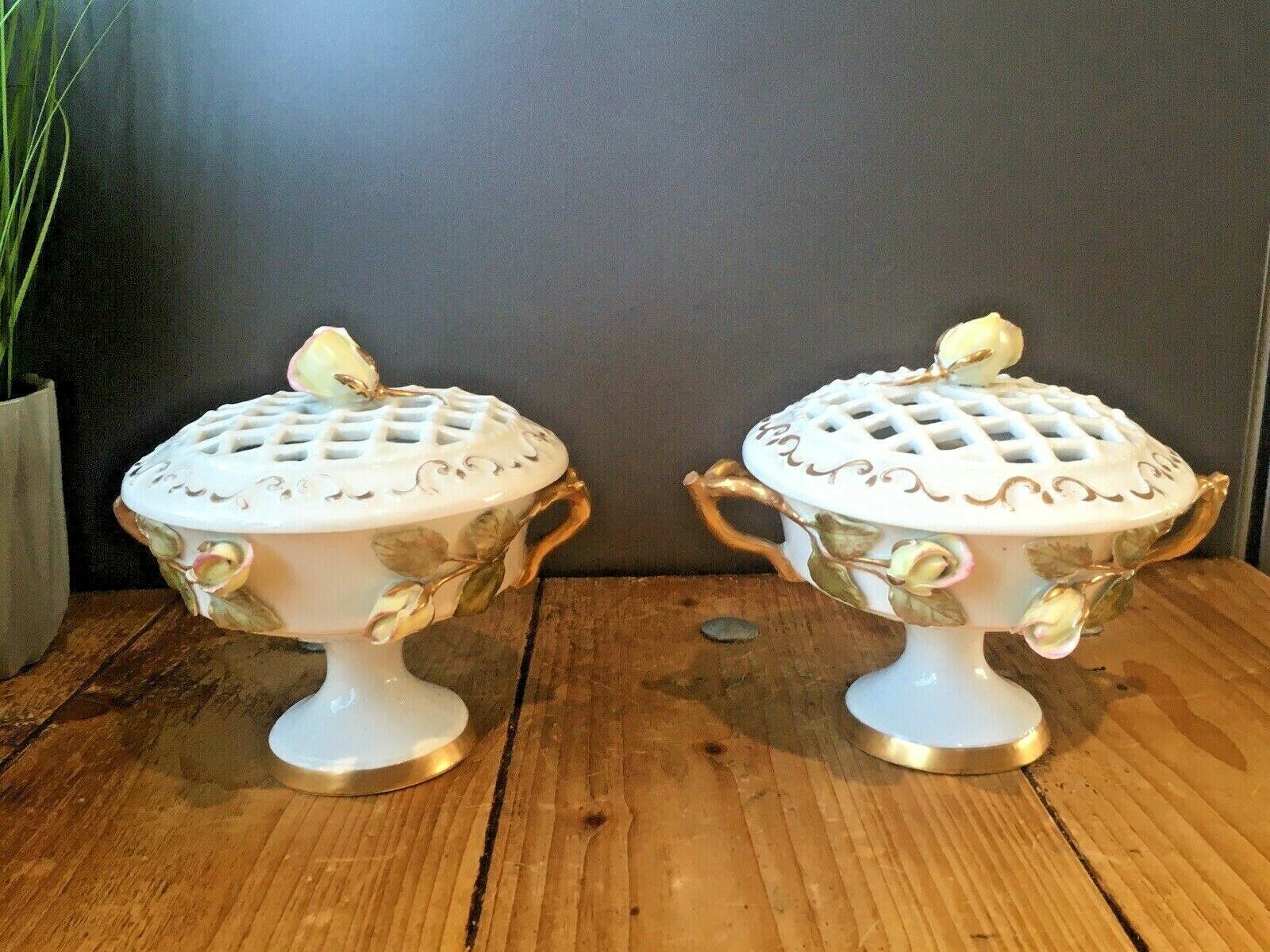 Pair Of Top Quality 19th C Moore Brothers Rose Pot Pourri Pedestal Vases Urns photo buy