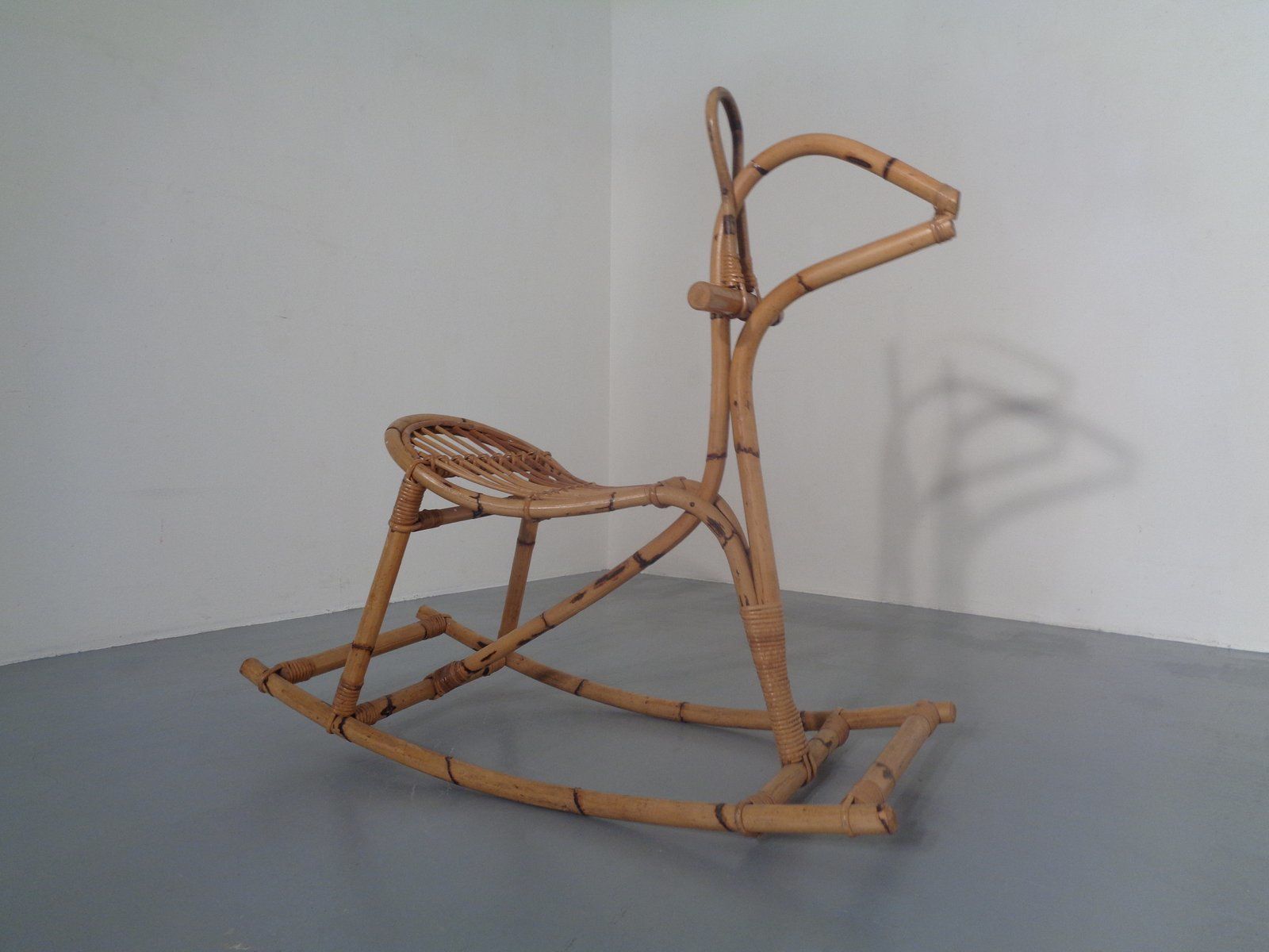 Large Mid Century Italian Bamboo Rocking Horse, 1960s