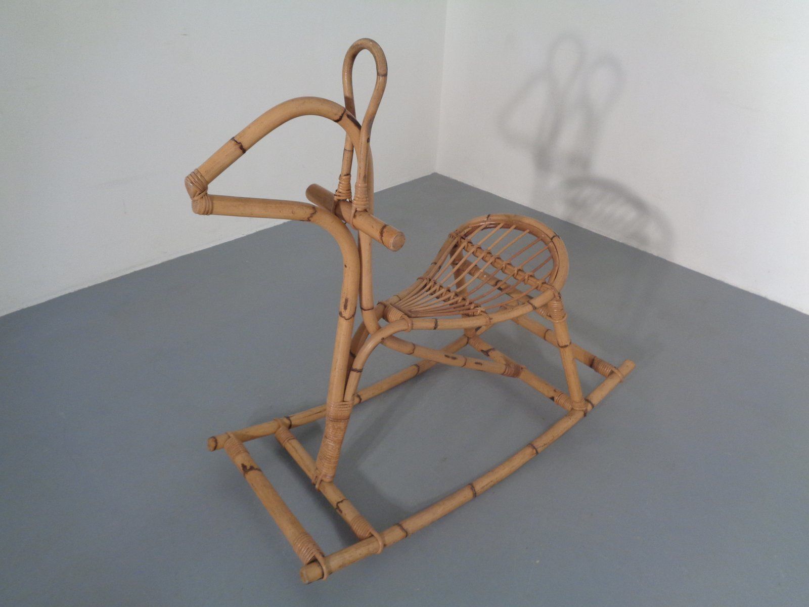 Large Mid Century Italian Bamboo Rocking Horse, 1960s photo vinterior