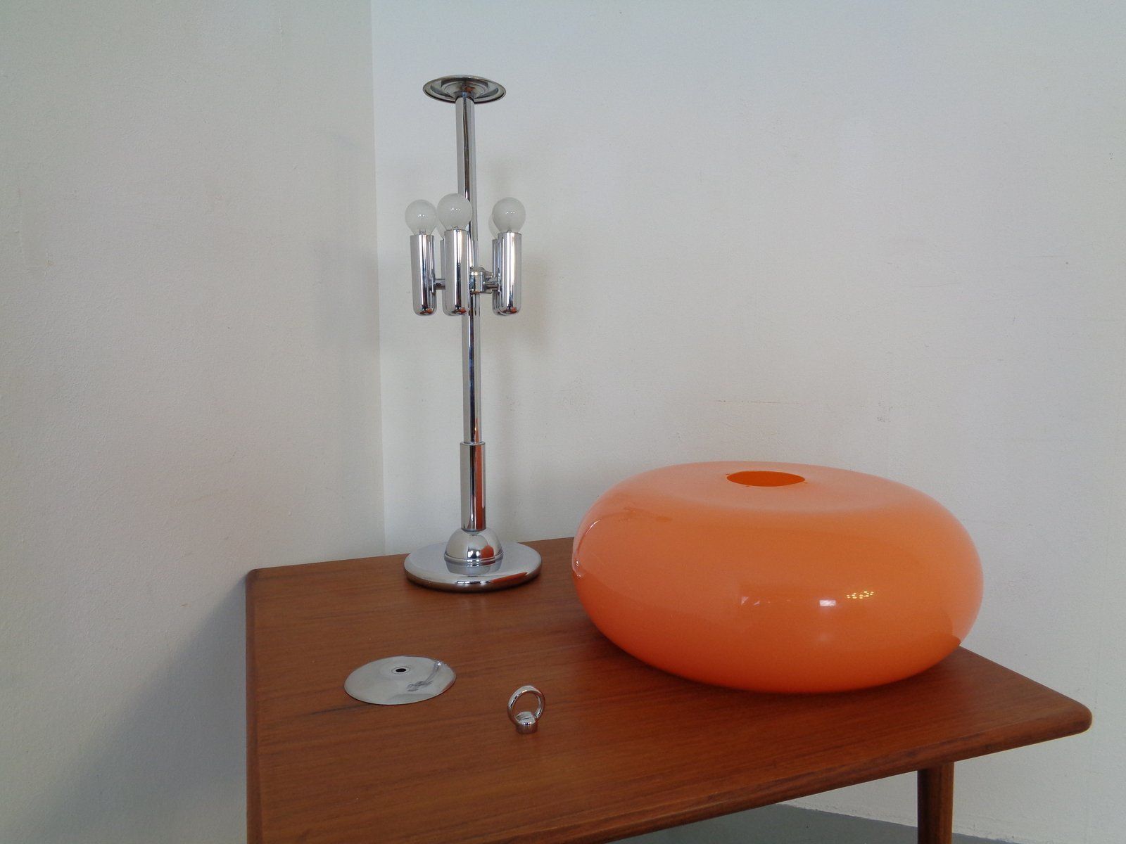 Italian Orange Plastic & Chrome Table Lamp, 1960s photo Lighting