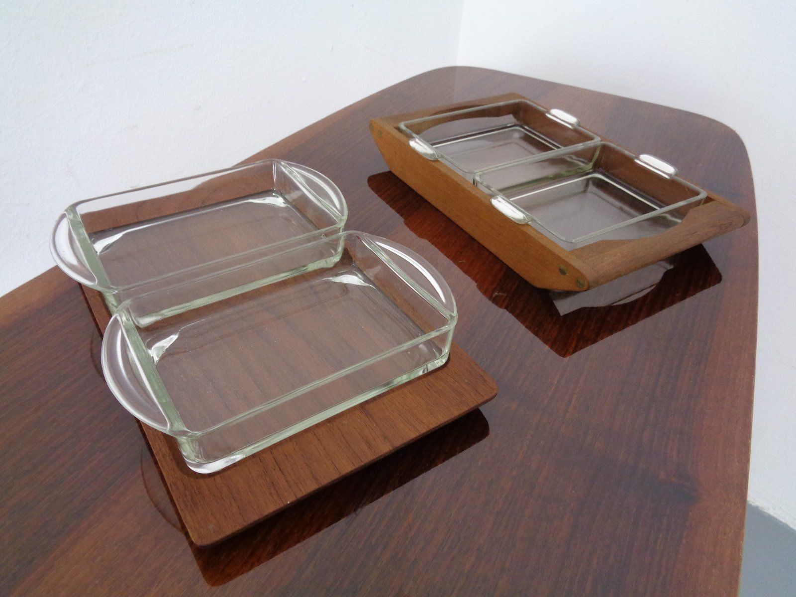 Danish Siam Teak Tray And Glass Bowls From Artiform, Set Of 2, 1960s