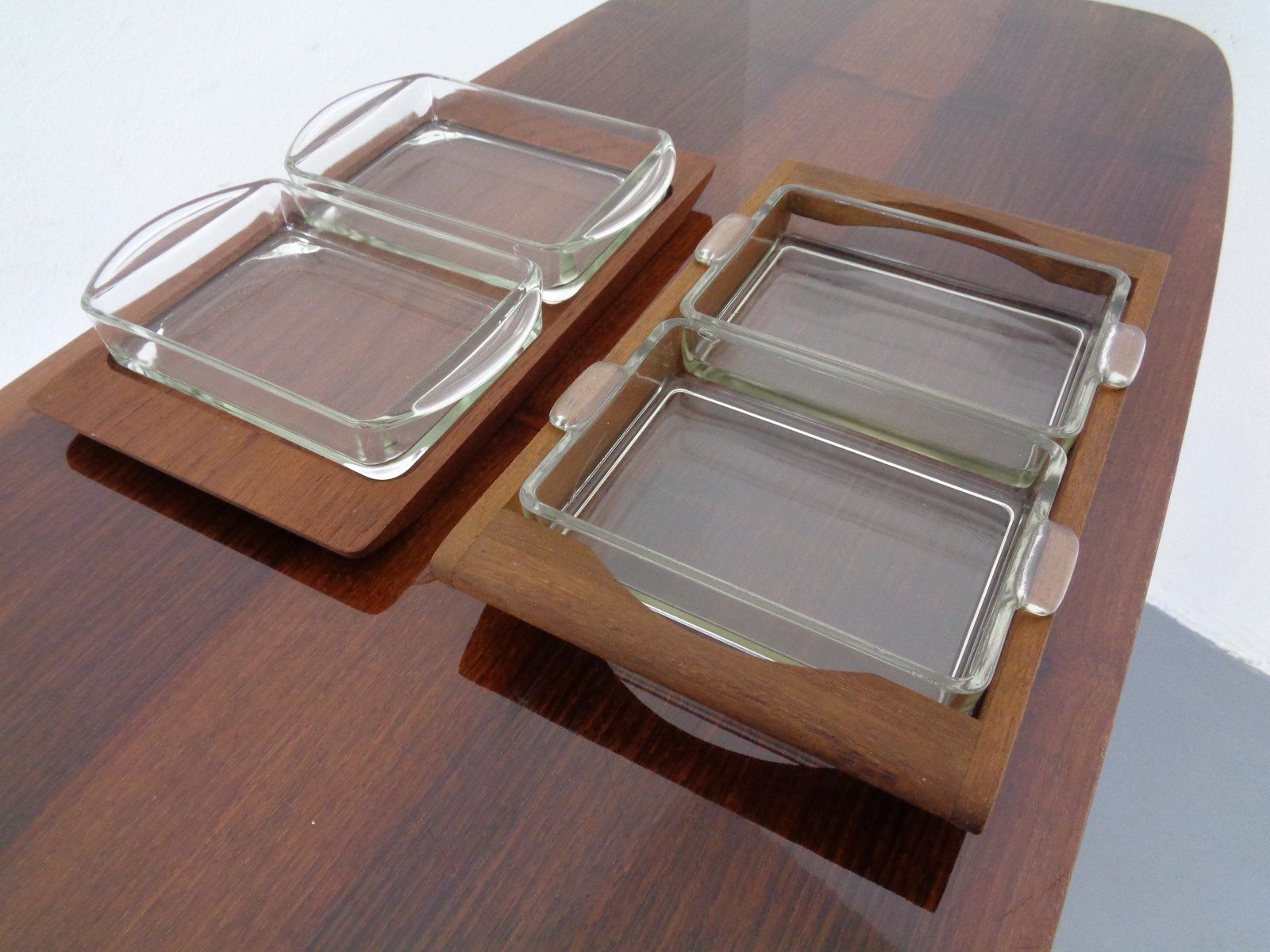 Danish Siam Teak Tray And Glass Bowls From Artiform, Set Of 2, 1960s photo furniture
