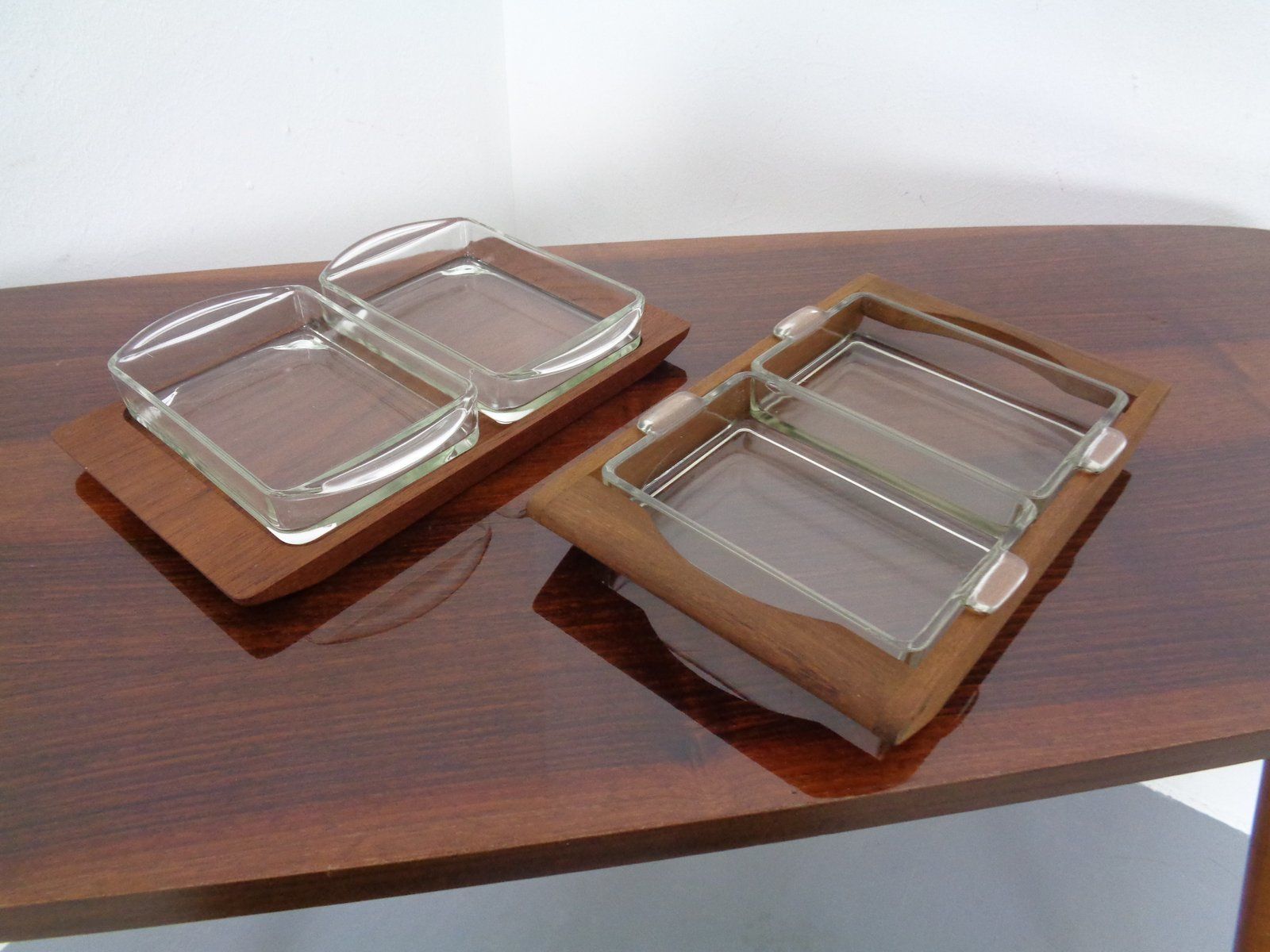 Danish Siam Teak Tray And Glass Bowls From Artiform, Set Of 2, 1960s photo 143.0