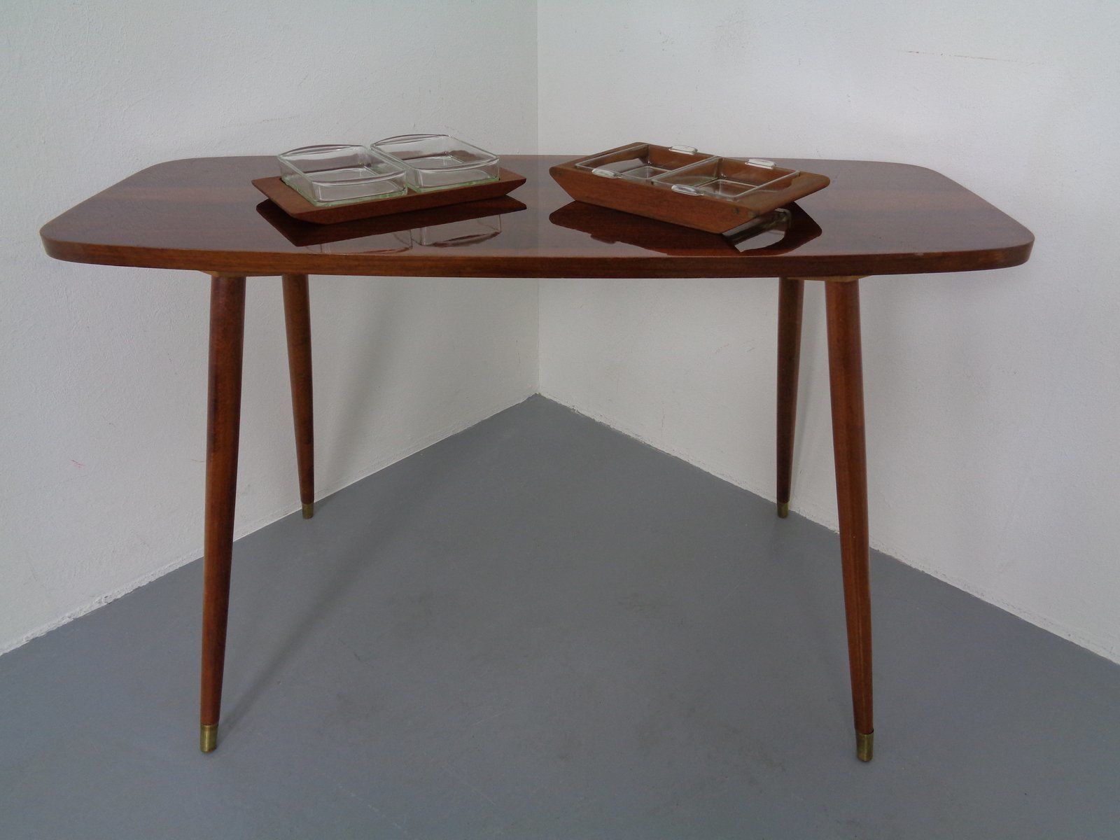 Danish Siam Teak Tray And Glass Bowls From Artiform, Set Of 2, 1960s photo vintage