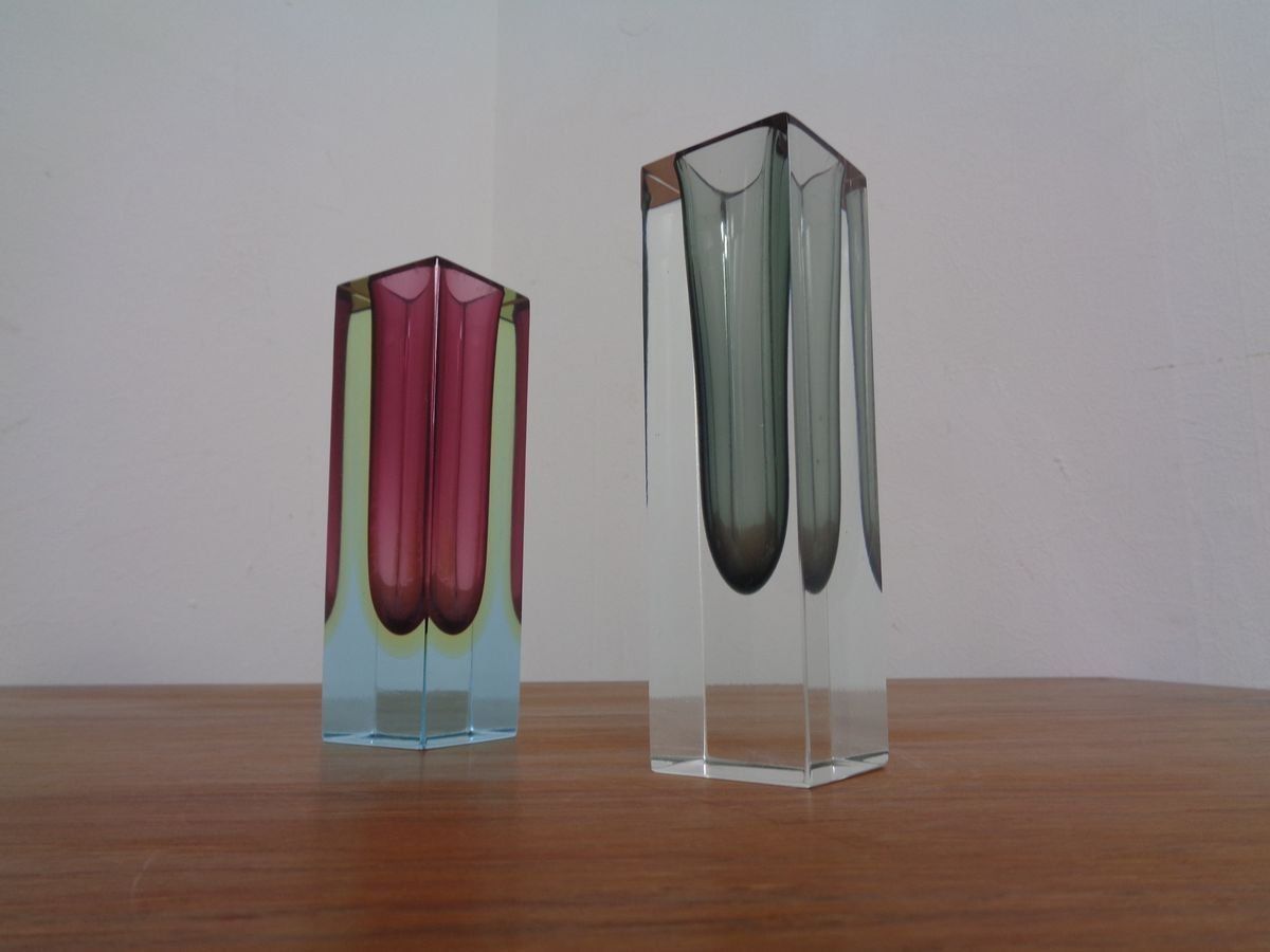 Italian Murano Glass Sommerso Vases From Murano, 1960s, Set Of 2 photo for sale