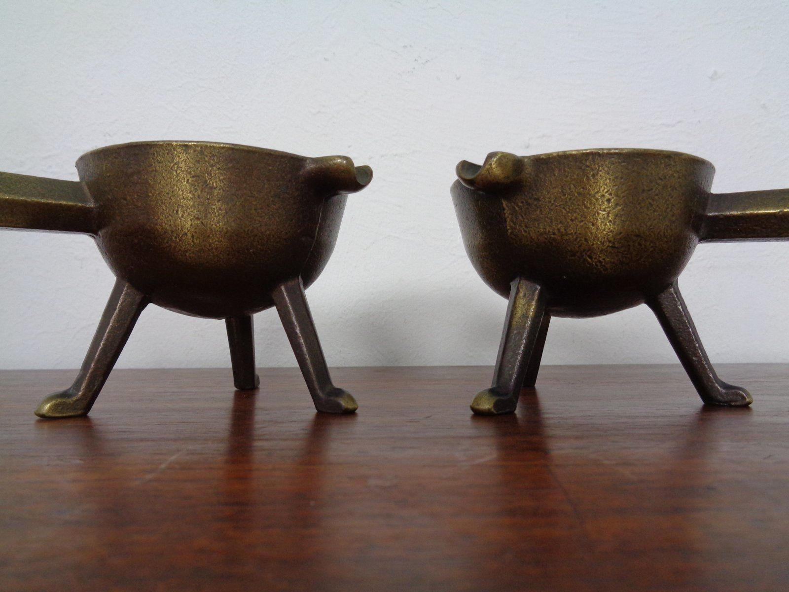 Home Decor Mid Century Brass & Oak Ashtrays, 1960s, Set Of 2 photo