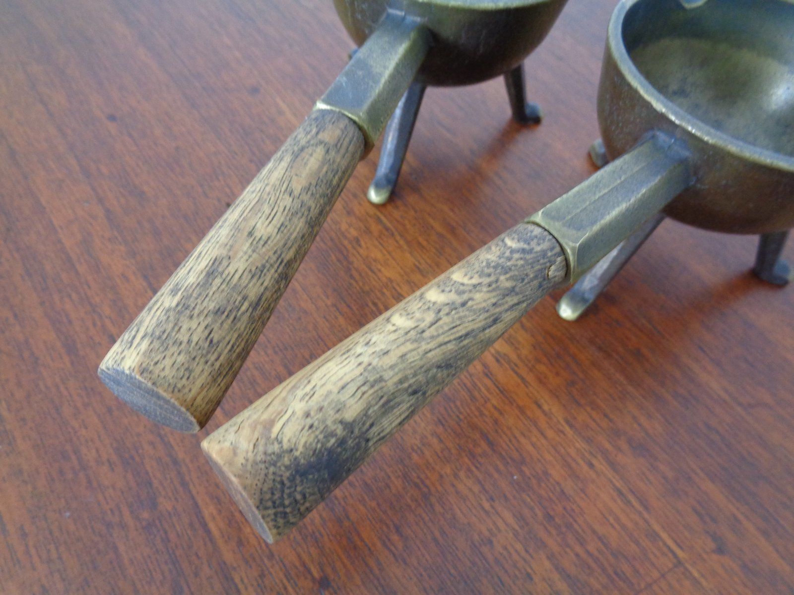 photo vinterior Mid Century Brass & Oak Ashtrays, 1960s, Set Of 2