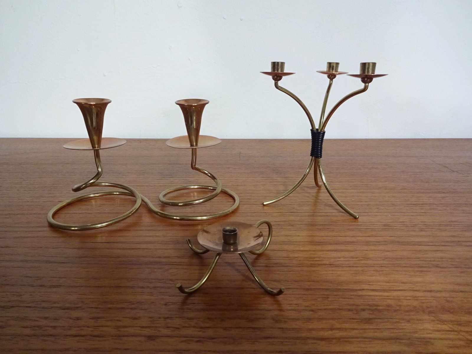 German Filigree Brass And Copper Candleholders 1960s Set Of 3 photo Home Decor