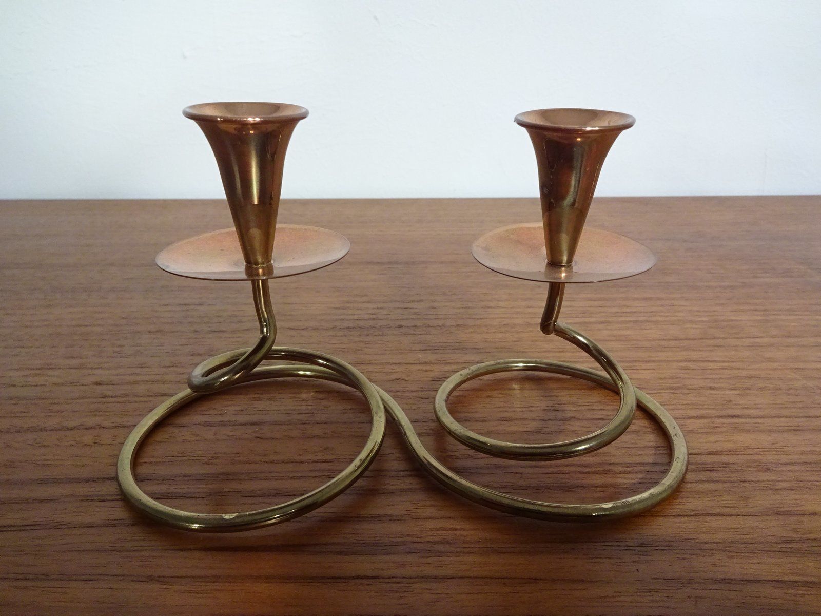 German Filigree Brass And Copper Candleholders 1960s Set Of 3 photo 185.0