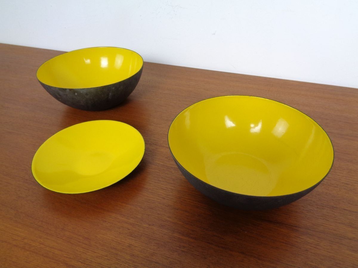photo for sale Yellow Krenit Bowls By Herbert Krenchel Torben ørskov, Set Of 3, 1960s