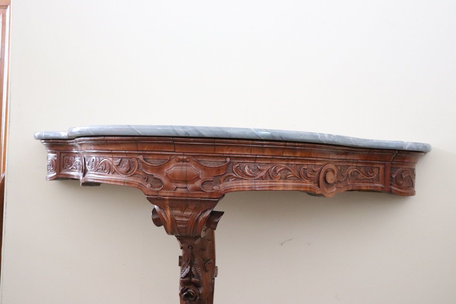 Antique Carved Wood Console Table With Marble Top 1850s photo 1974.08