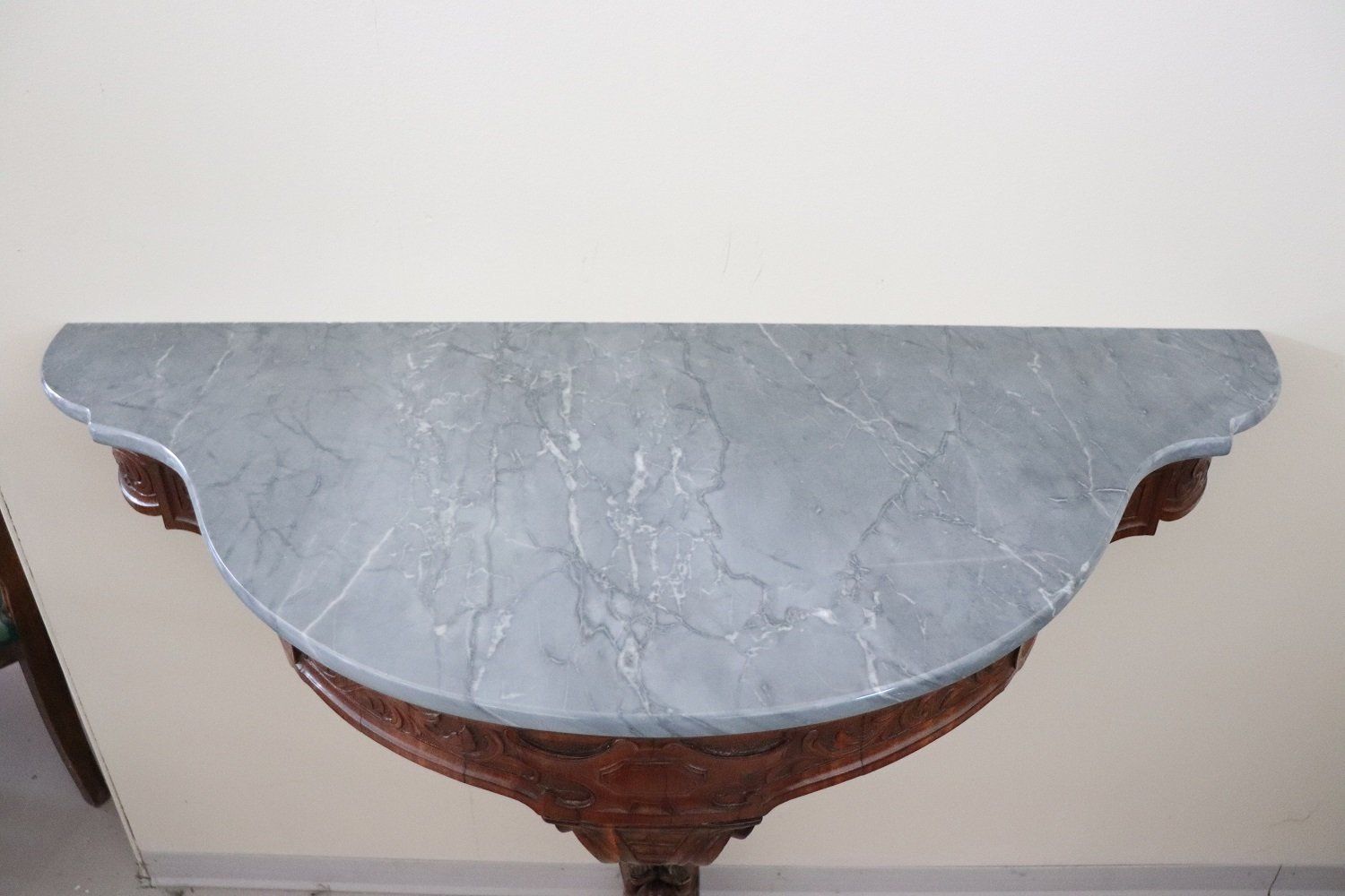 Antique Carved Wood Console Table With Marble Top 1850s photo vinterior