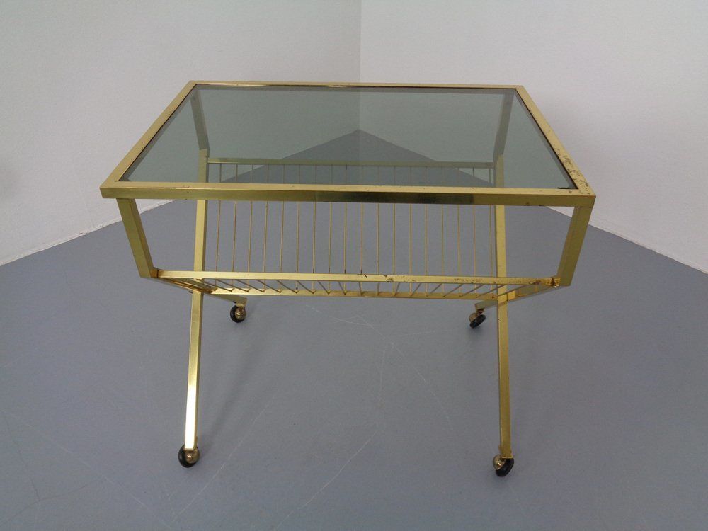 French Brass & Glass Cart With Magazine Rack, 1960s photo furniture