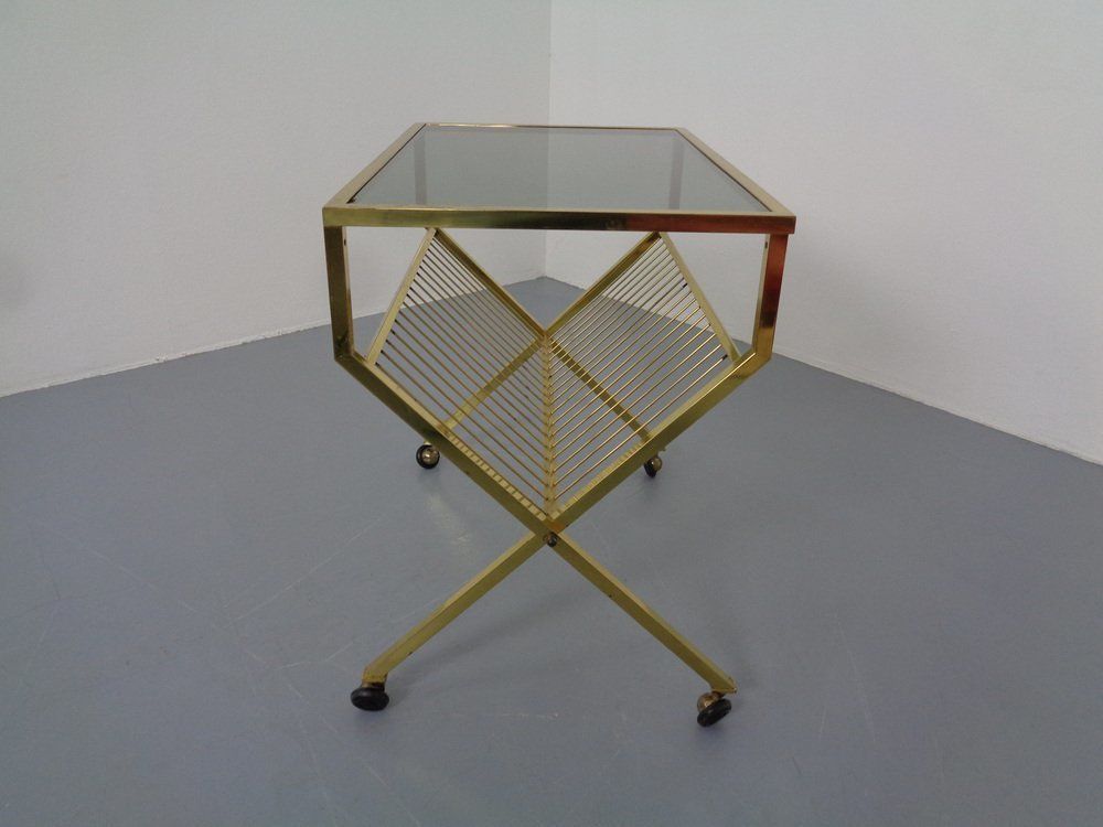 French Brass & Glass Cart With Magazine Rack, 1960s photo 630.0