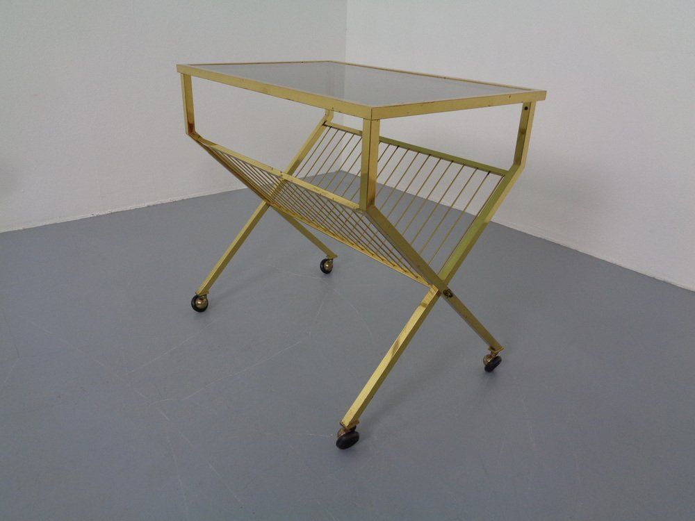 photo buy French Brass & Glass Cart With Magazine Rack, 1960s