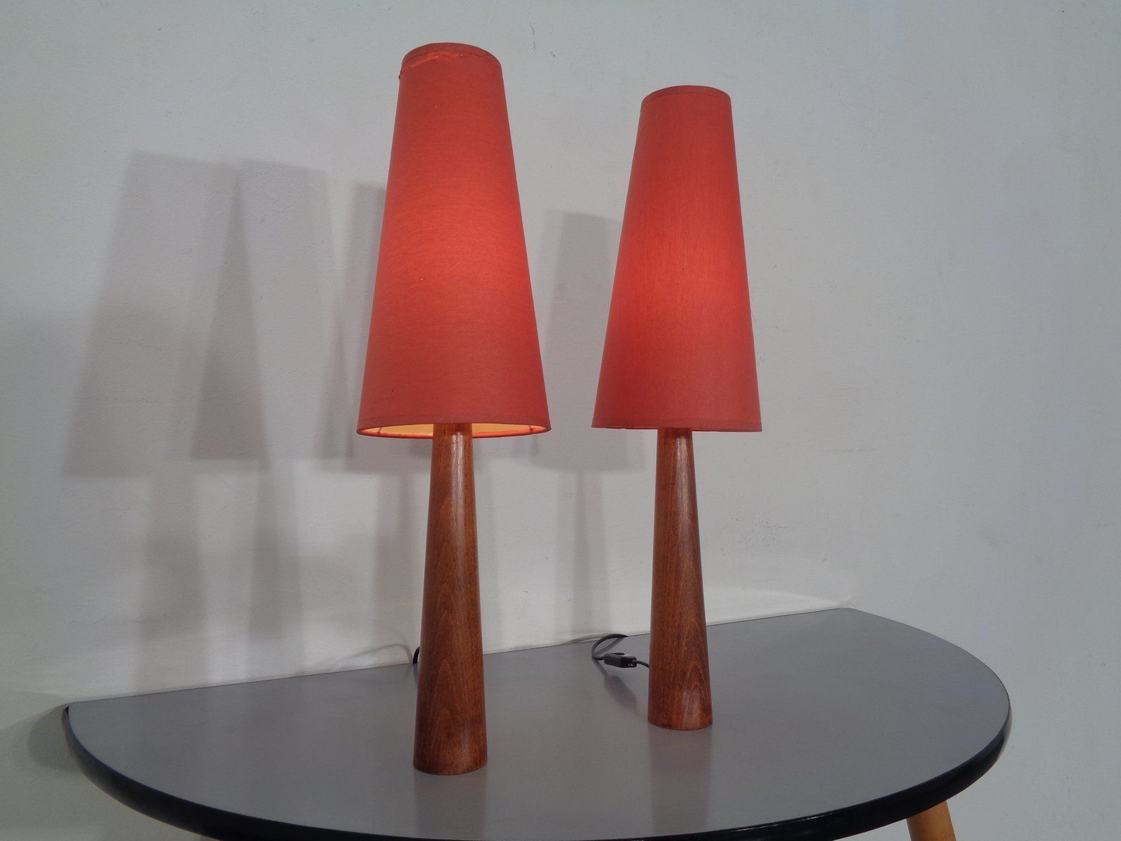 Mid Century Filigree Danish Teak Table Lamps, 1950s, Set Of 2 photo furniture