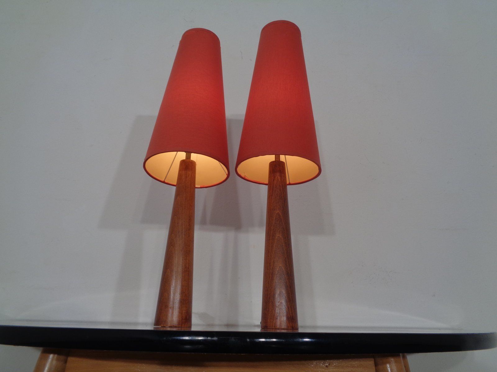 photo furniture Mid Century Filigree Danish Teak Table Lamps, 1950s, Set Of 2