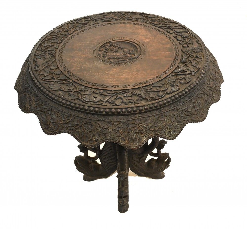 Antique Burmese Side Table Hand Carved Burma 1890 photo furniture