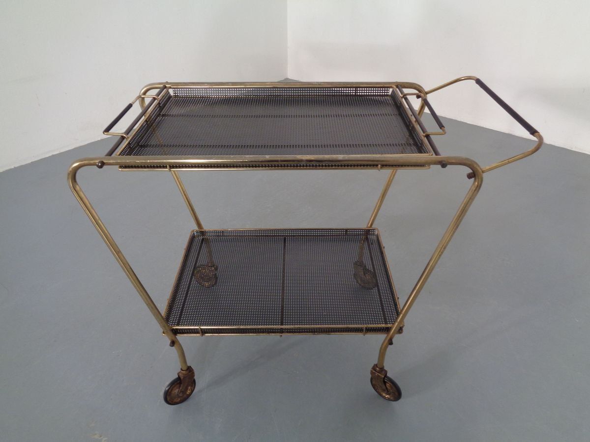 French Brass Tea Cart Attributed To Mathieu Matégot, 1950s