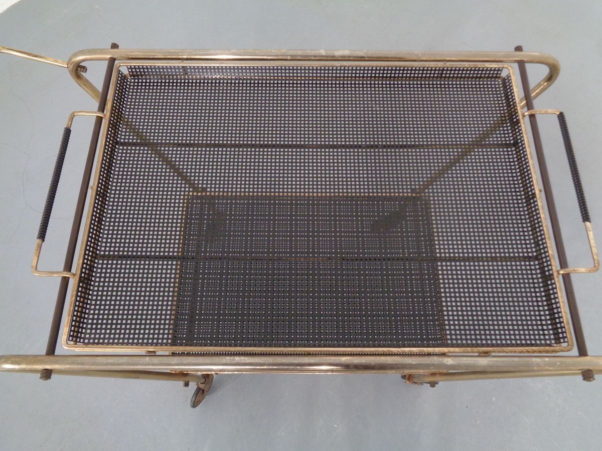 756.0 French Brass Tea Cart Attributed To Mathieu Matégot, 1950s photo