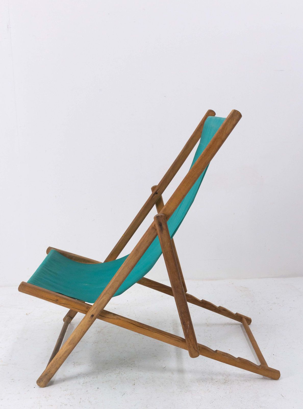 Transat Folding Deck Chair Patio Lounger, Beech And Fabric Chaise Longue, French photo buy