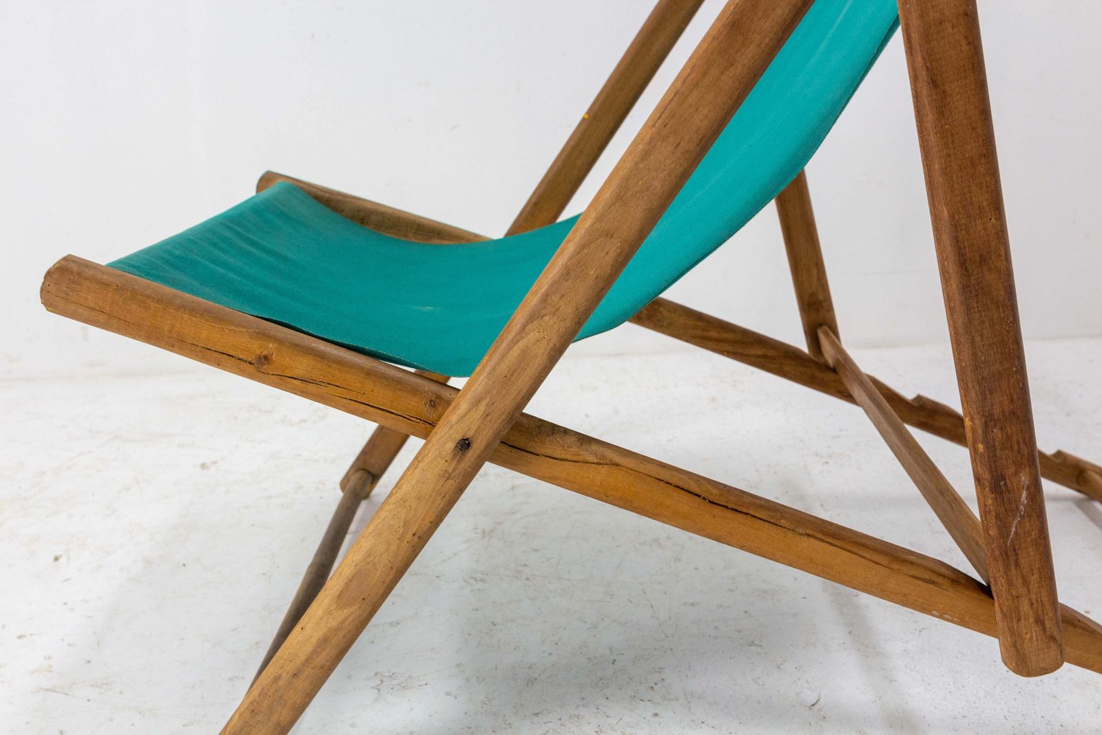 Transat pliant en hêtre et tissu, chaise longue française photo vintage