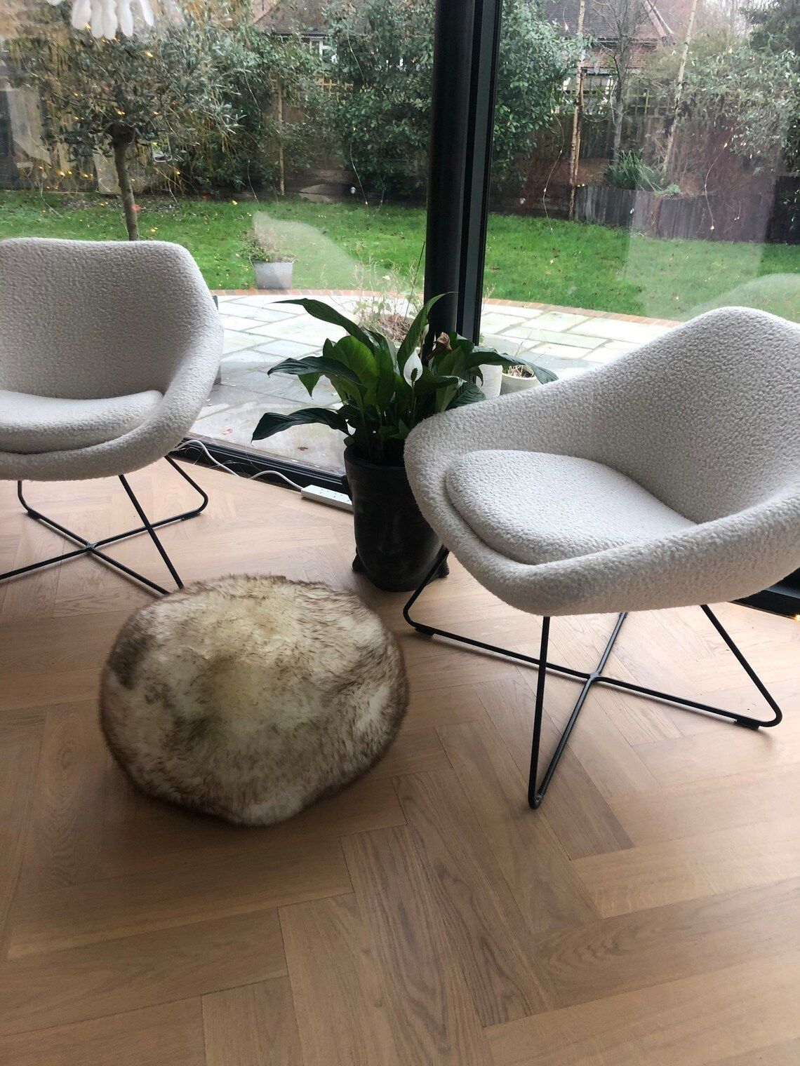 Ivory Sheepskin Pouffe With Brown Tips  Sheepskin Pouffe Sheepskin Footstool  Furry Pouffe  Fur Footstool  Interior Decor Luxury Stool photo furniture