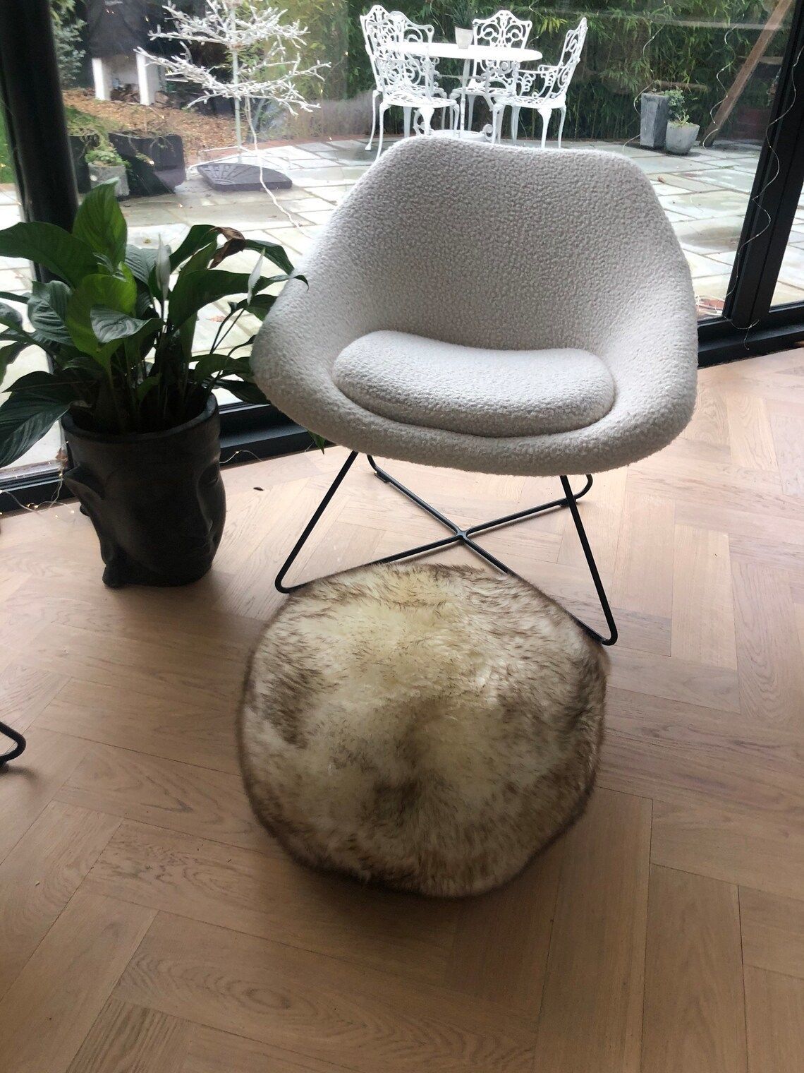 Ivory Sheepskin Pouffe With Brown Tips  Sheepskin Pouffe Sheepskin Footstool  Furry Pouffe  Fur Footstool  Interior Decor Luxury Stool photo for sale
