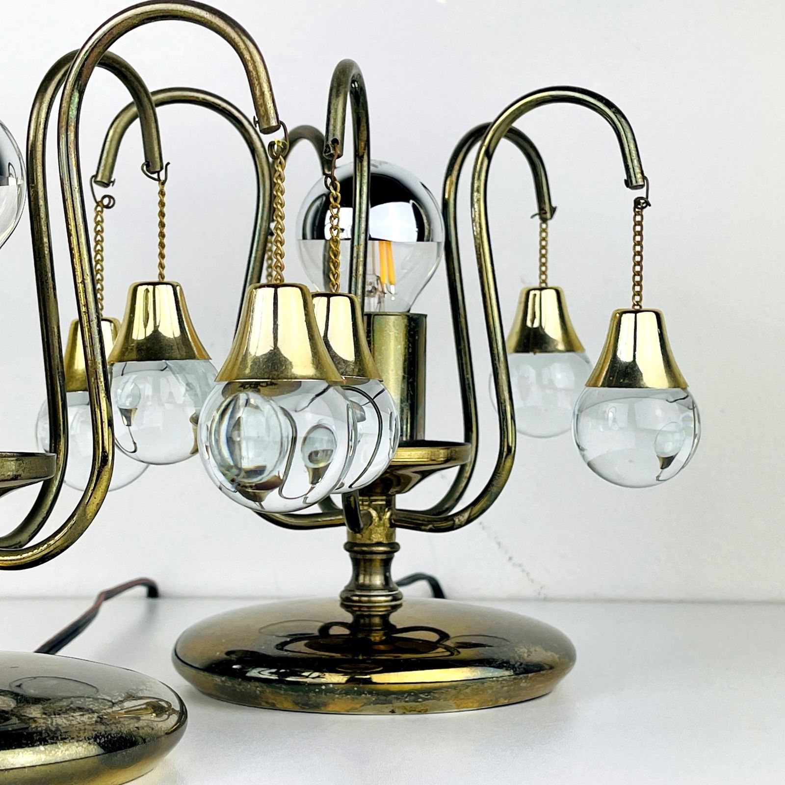 Pair Of Vintage Glass Ball Table Lamps Italy 1960s photo vinterior