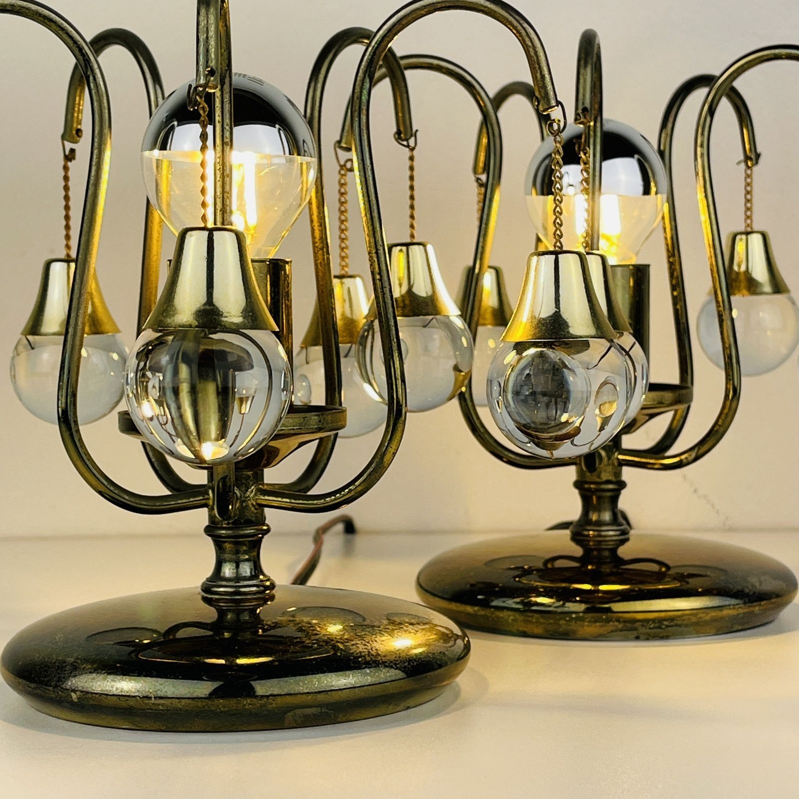 350.0 Pair Of Vintage Glass Ball Table Lamps Italy 1960s photo