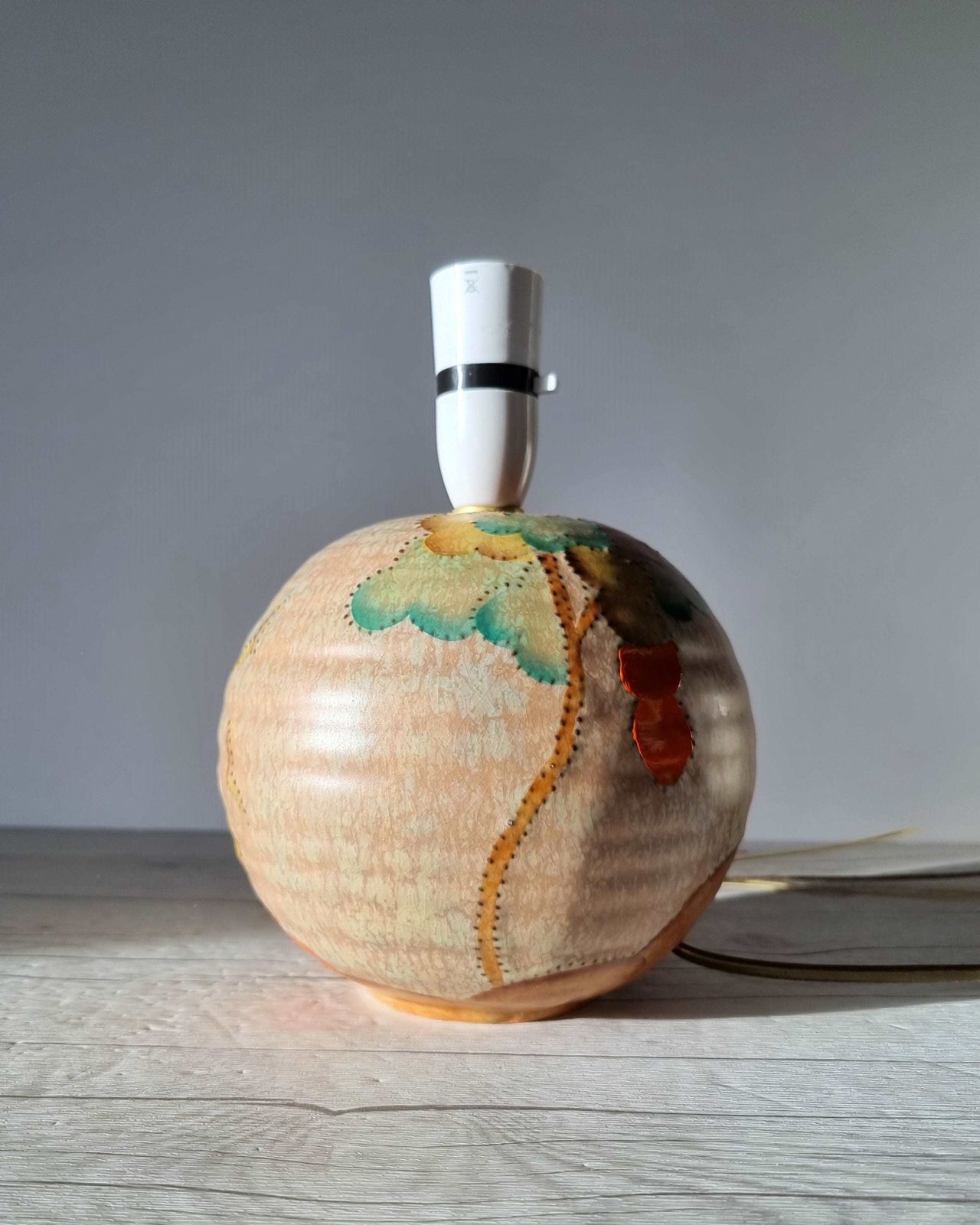 photo for sale Crown Devon, Att. Ditmar Urbach, Art Deco Stylised Stitch Tree Décor Globe Lamp Base, 1920s 30s