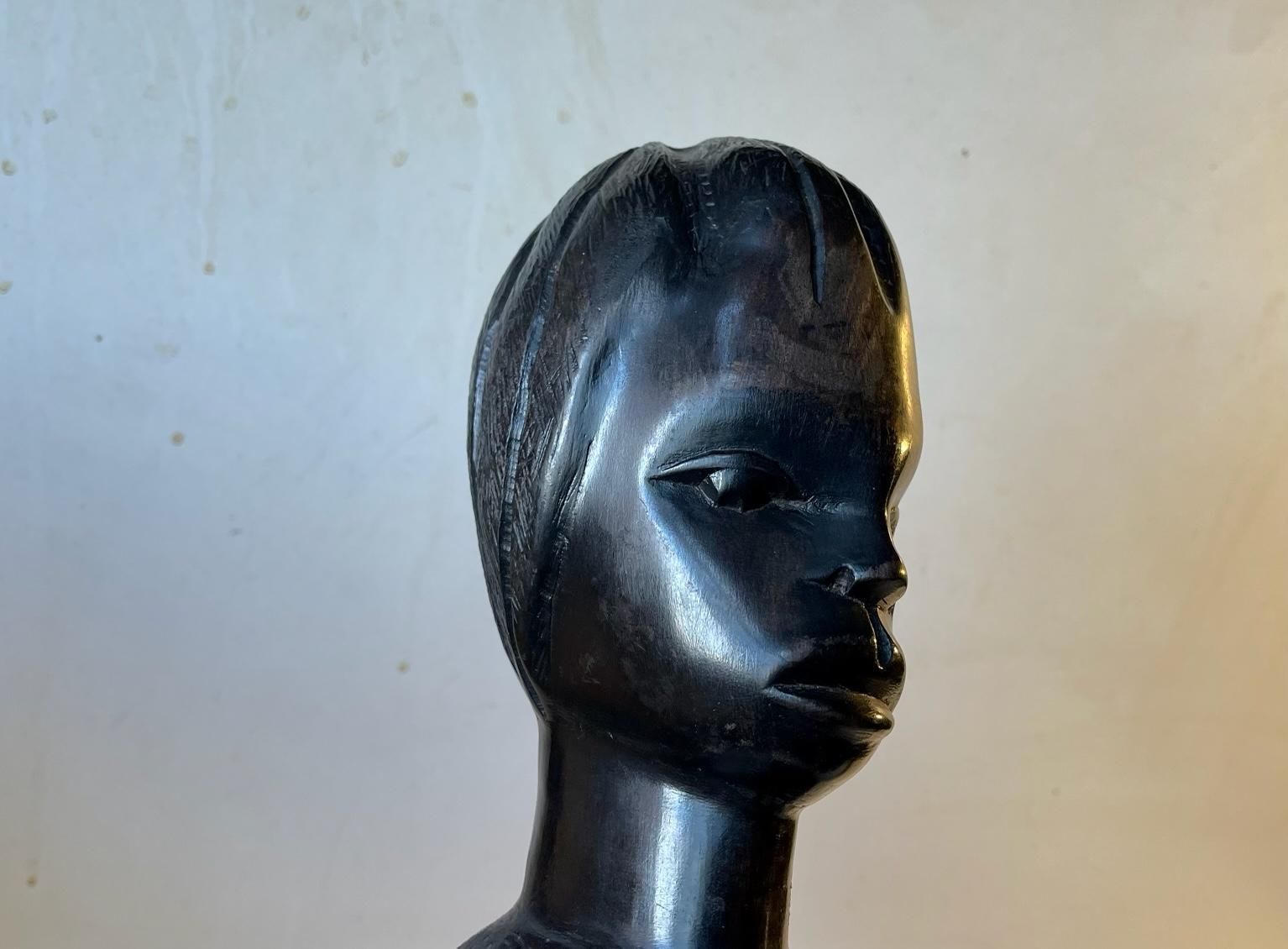 Vintage African Carved Bust's Girl And Boy In Ebony 1970s photo buy