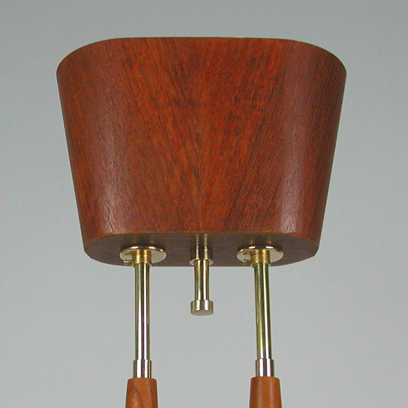 Lighting Midcentury Swedish Modern Teak And Satin Glass Chandelier, 1960s photo