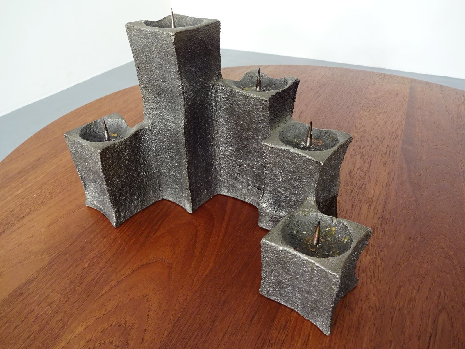 Brutalist Sculptural Iron Candleholder, Ashtray & Lighter, 1960s photo Home Decor