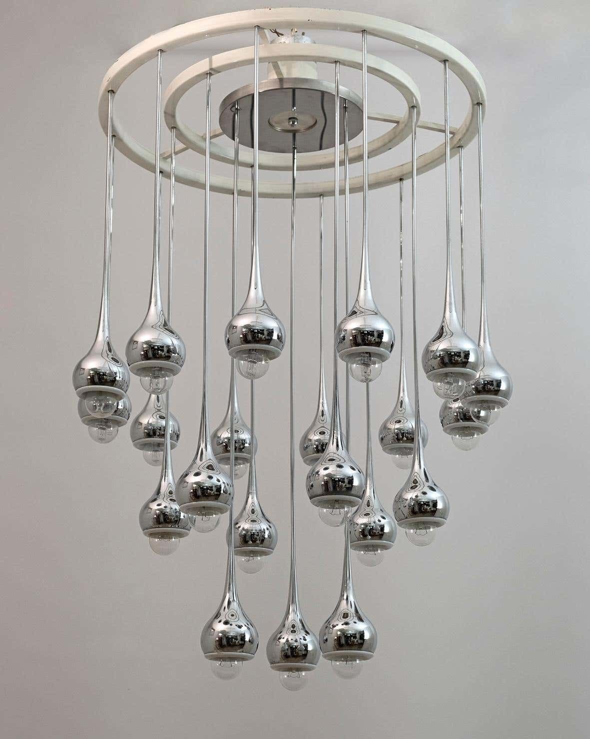 Angelo Brotto Mid Century Italian Metal Chrome Chandelier For Esperia, 1970s photo furniture