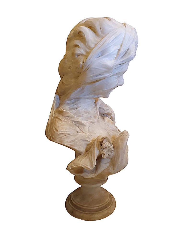 A Lovely Quality 19th Century Carved Alabaster Bust Of A Veiled Lady photo furniture