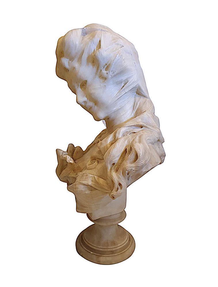A Lovely Quality 19th Century Carved Alabaster Bust Of A Veiled Lady photo for sale