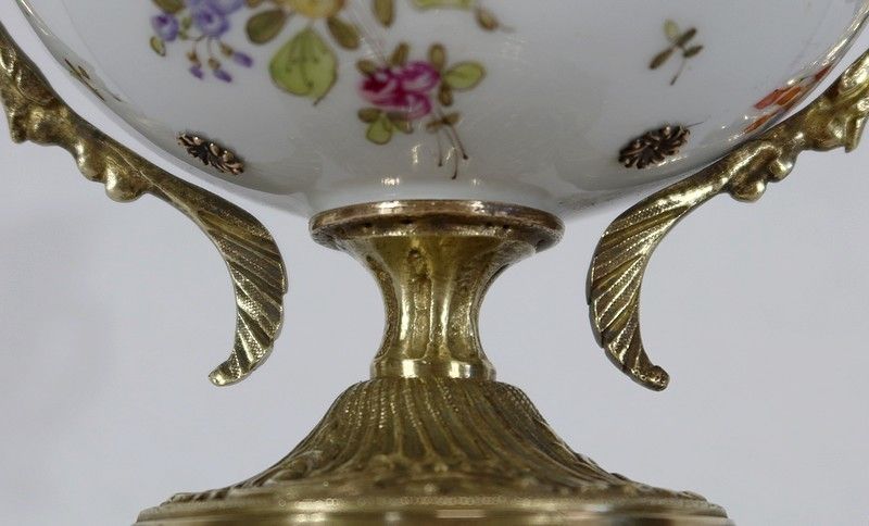 photo for sale Bronze And Porcelain Cup With Floral Decorations   Late 19th Century