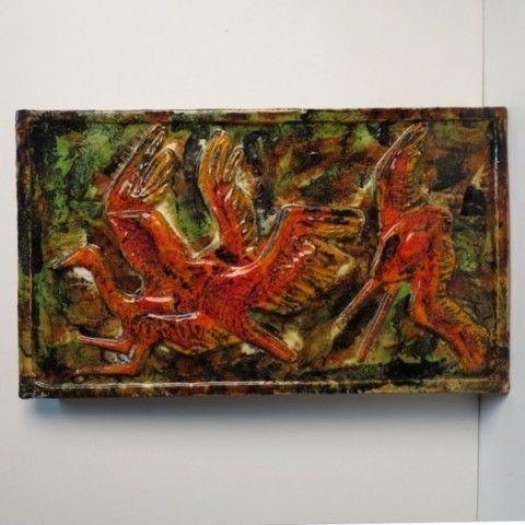 Vintage Wall Tile "Crane". Ruscha Germany 1965   1975.