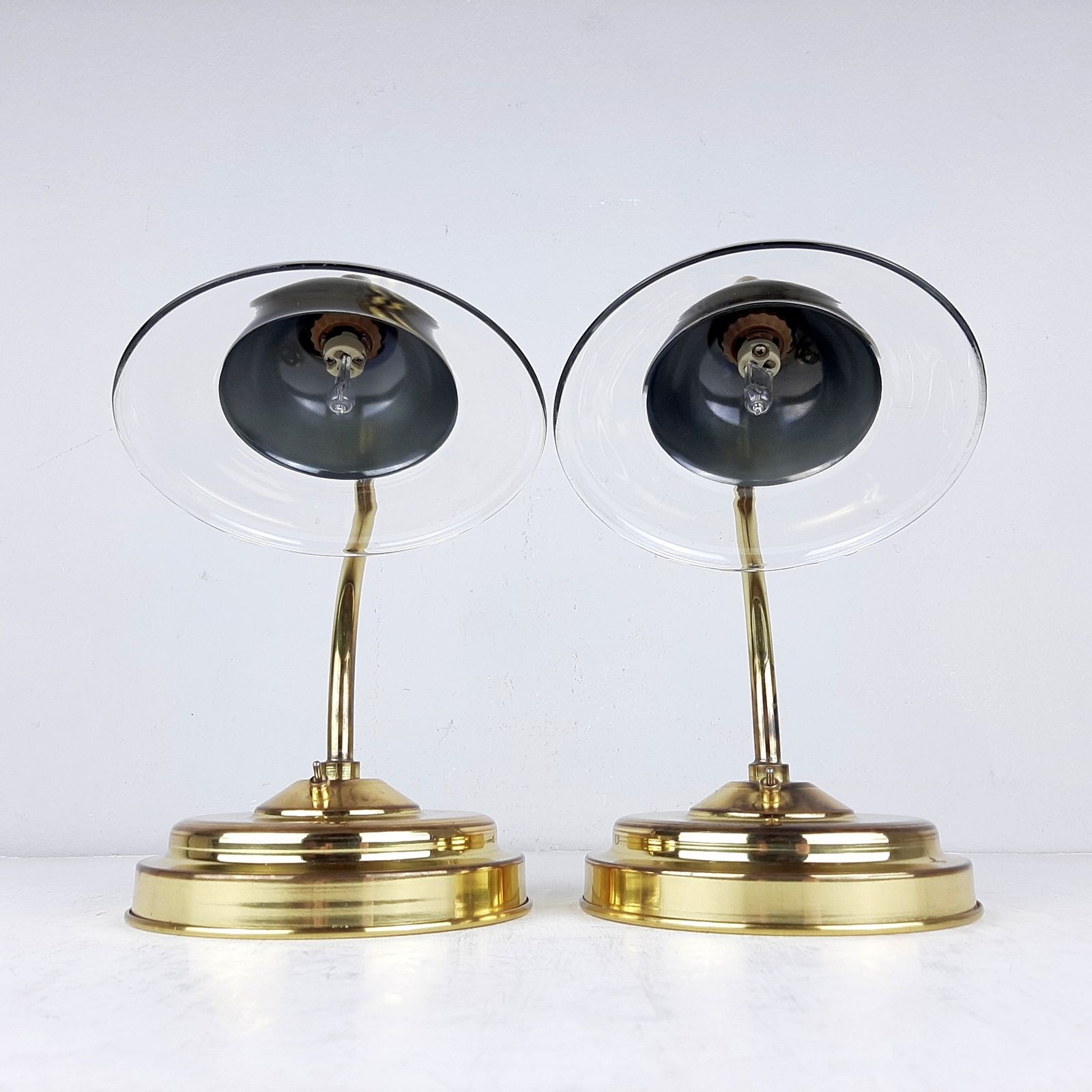 photo for sale Pair Of Vintage Bedside Lamps Italy 1990s Gold Retro Table Lamp Space Age Mid Century Lighting