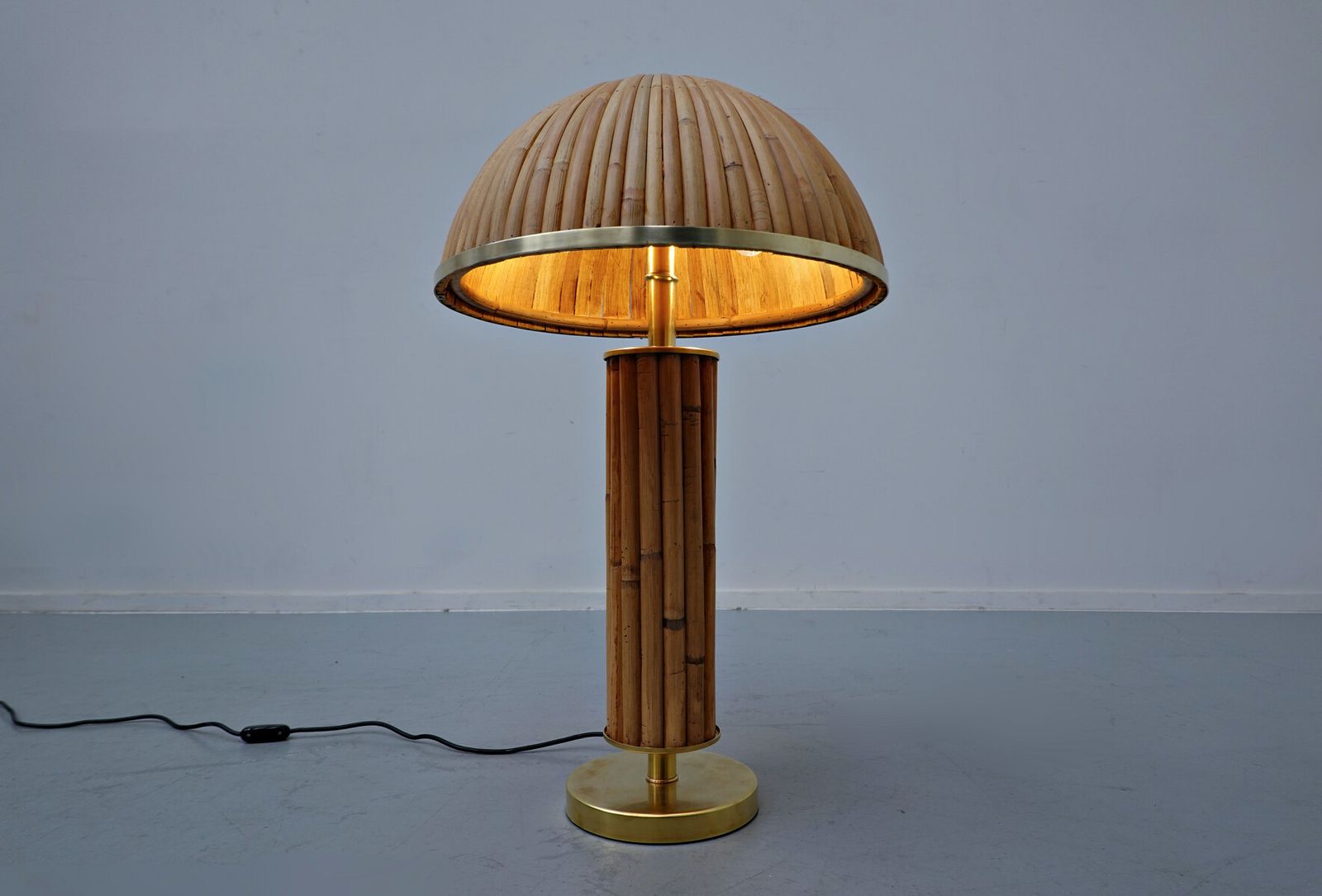 Pair Of Contemporary Italian Brass And Bamboo Table Lamps photo 2945.0