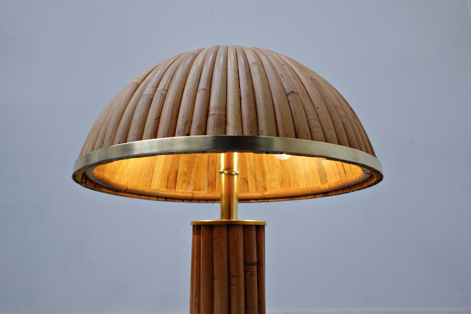 Pair Of Contemporary Italian Brass And Bamboo Table Lamps photo vinterior