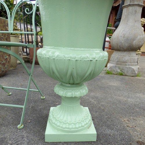 Pair Of Reclaimed Cast Iron Urns Mint Green Rwi4349 photo Garden Decor