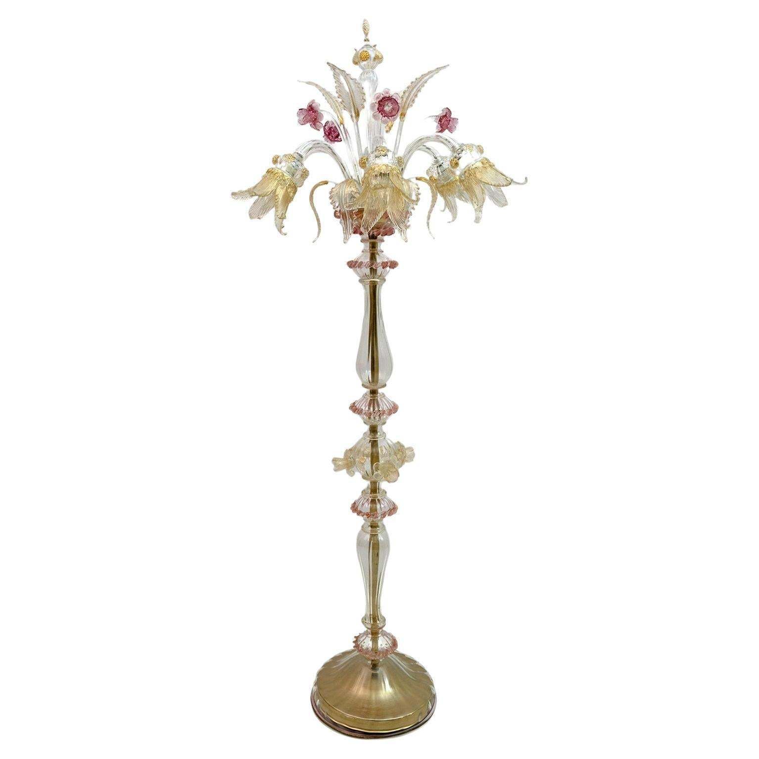 Ca 'Rezzonico Blown Murano Glass 6 Arms Floor Lamp, Italy, 1950s